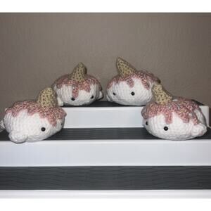 Lot Of 4 Crochet Ice Cream Narwhals Beaded Eyes Handmade